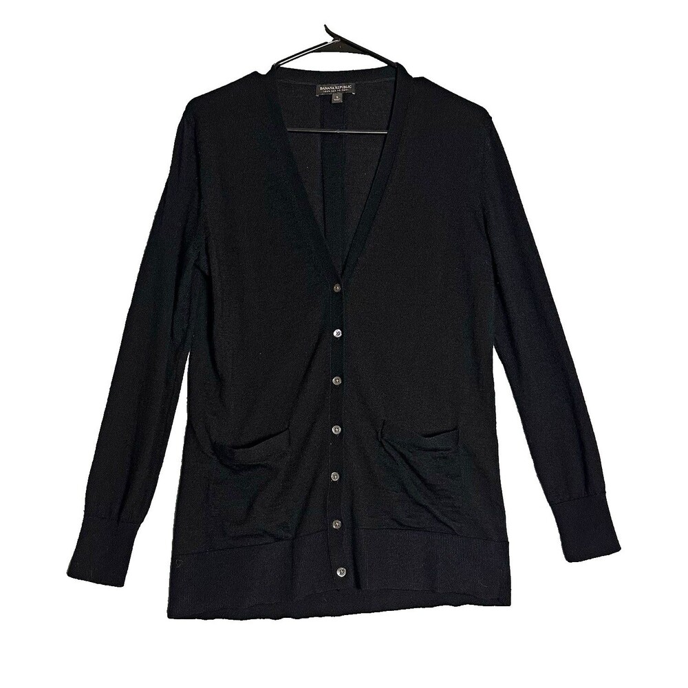 Banana Republic 100% Merino Wool Knit Cardigan Womens S V-Neck Button Pockets